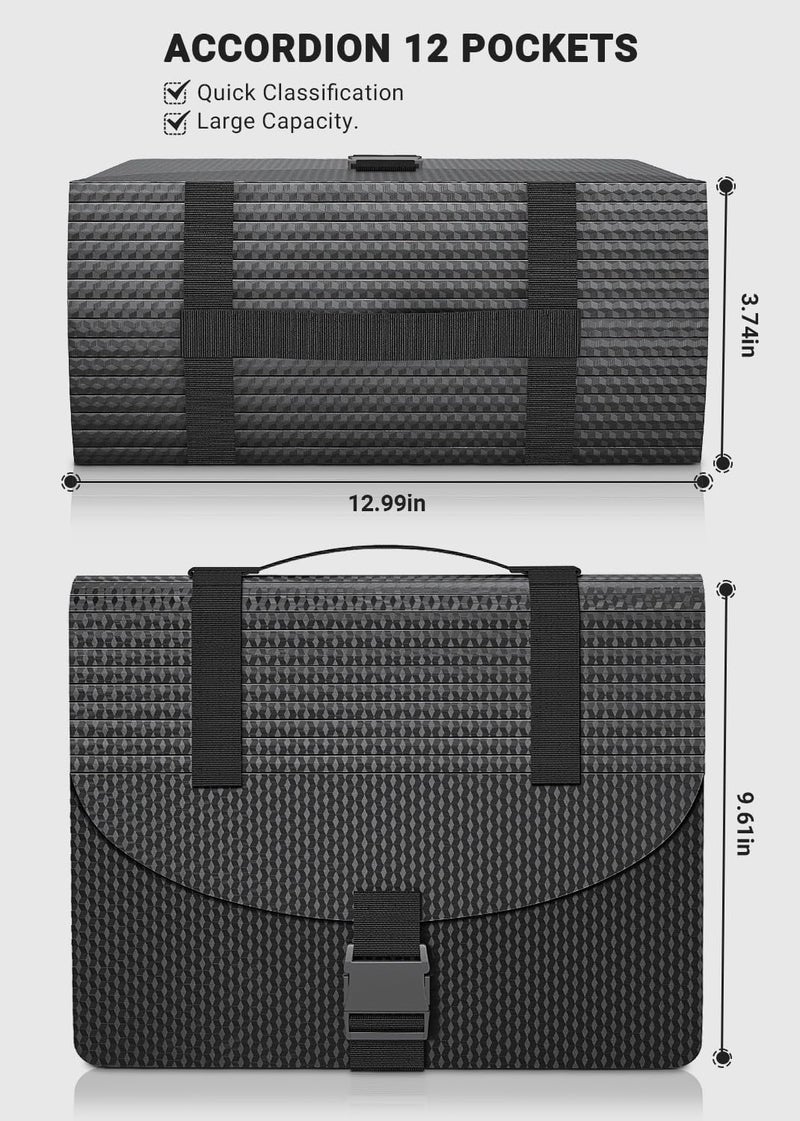 TCJ Expanding File Folders with Handle,Accordion File Organizer 13 Expandable Pockets,Portable Filing Box,Adjustable Support Strap,Colored Tabs,Paper Document Organizer,A4/Letter Size Diamond - Image 3